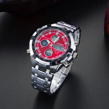 Men Sports Digital Analog LED Waterproof Steel Strap Wrist Watch 4 Colors LL
