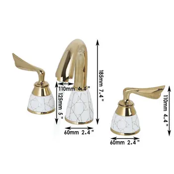 Printing Flower Golden Waterfall Bathroom 3 Pieces 2 Lever Bathtub Faucets 97009 Deck Mounted Sink Brass Faucet,Mixers &Taps