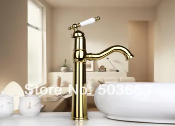 Fashion Golden Waterfall Kitchen Basin Sink Deck Mounted Single Hole Ceramic Single Hole Faucet Tap MF-684