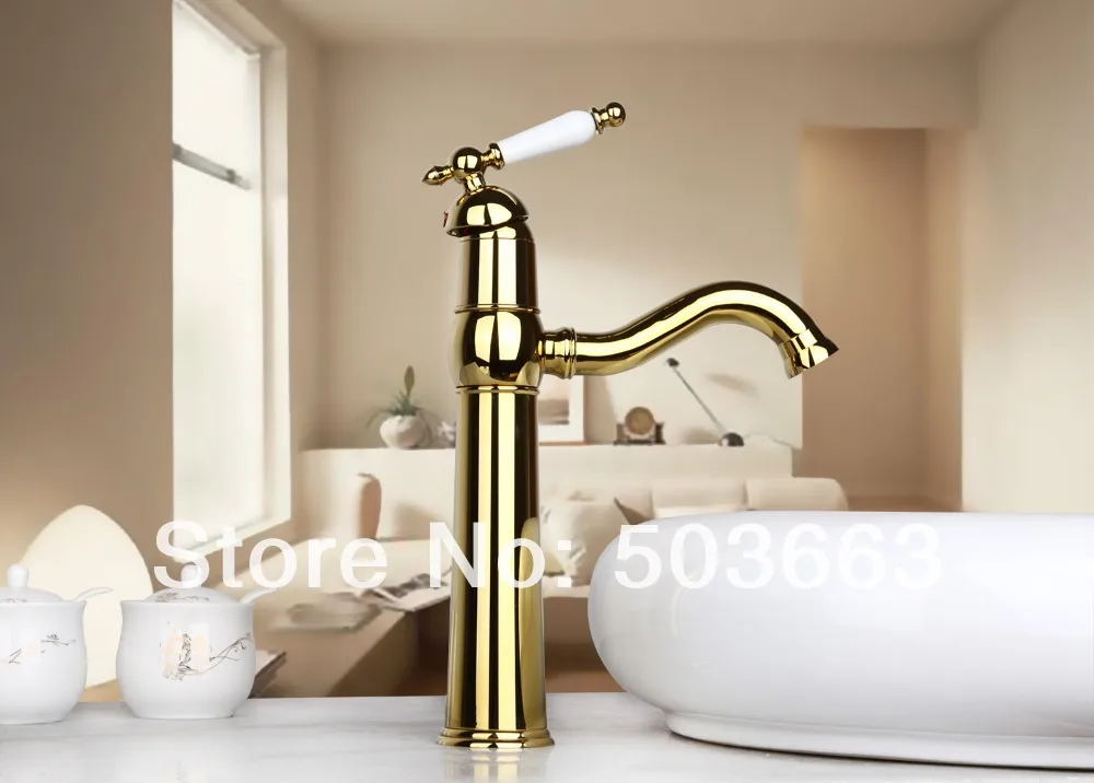 Fashion Golden Waterfall Kitchen Basin Sink Deck Mounted Single Hole Ceramic Single Hole Faucet Tap MF-684