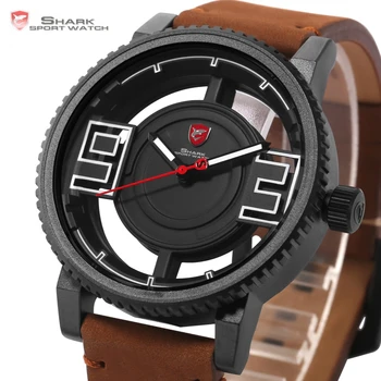 Luxury Leather Box Megamouth Shark Sport Watch 3D Special Transparent Designer Brand Leather Band Quartz Male Watches /SH542-545