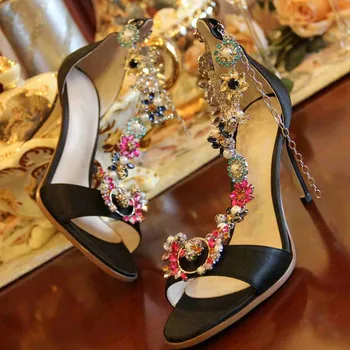 Krazing Pot silk luxury crystal flowers pearl women sandals peep toe thin high heels stiletto summer shoes handmade 79