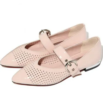 US 9 Size Mary janes women spring summer flat heel single shoes ladies 2017 pointed toe pink black hollow flats shallow shoes