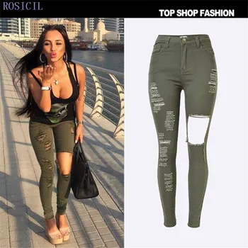 ROSICIL Sexy Hollow Out Ripped Jeans Women Vintage Hole High Waist Denim Pants Trousers Casual Skinny Pencil Pants TSL064#