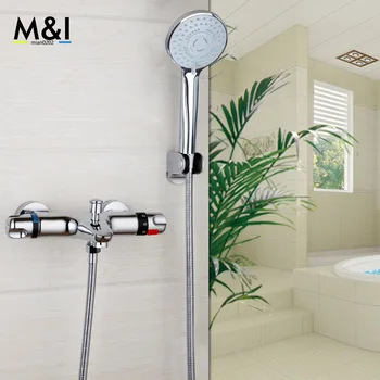 Contemporary Wall Mounted Thermostatic Faucets Polished Chrome Hot&Cold Water Mixer Tap Shower Set Rain Bathtub Faucets Set