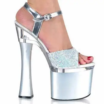 2017Women's High Heel Sandals Sexy Crystal Clear Women's Fish High-Platform Shoes 18 cm Leopard Shoes EUR 35-46F-005