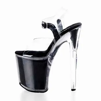 2017Women's High Heel Sandals Sexy Crystal Clear Women's Fish High-Platform Shoes 18 cm Leopard Shoes EUR 35-46F-005