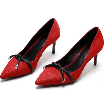 Real horsehair hot fashion women spring summer thin high heels pumps lady 2017 pony hair red black butterfly sexy shallow shoes