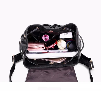 3 Colors SENDEFN Genuine Leather Women Backpack Lady Rivet Shoulder Bag Teenage Girls School Travel Bags(Red/Light Blue/Black)