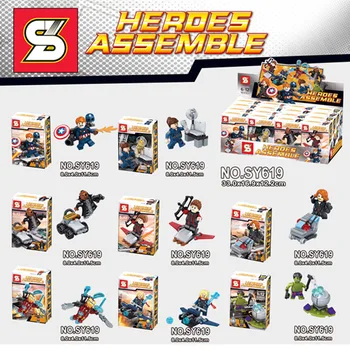 8pcs/lot SY619 New Comics DC Super Heroes The Avengers Thor Ragnarok Black Widow Hulk Mini Dolls Building Blocks Toys