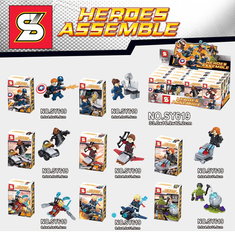 8pcs/lot SY619 New Comics DC Super Heroes The Avengers Thor Ragnarok Black Widow Hulk Mini Dolls Building Blocks Toys