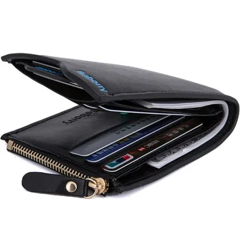 Men Short Vintage Wallets Balck Brown Bifold Wallet Male Designer Leather Card Holder With Zipper Coins Wallet Purses Pockets