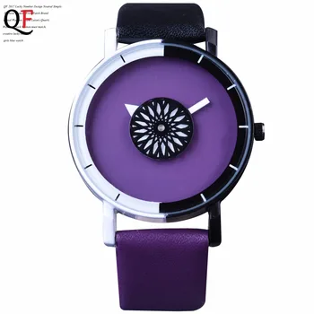 QF Purple Band Fashion Creative Mysterious Flower Design Women Ladies Casual Wear Quartz Watches Clock Female Dress Wrist Watch