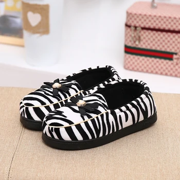 Lovely fenty fluffy Baotou Warm Slippers furin the spring and autumn dance women shoes Lovely couple female Household zebra