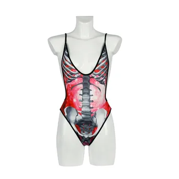 New 004 Sexy Girl Summer Skull bone skeleton Prints One Piece Swimsuit Monokini Straps Backless Women Swimwear Bathing Suit