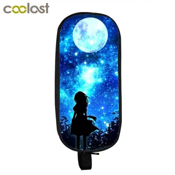 Galaxy Starry Night Sky Cosmetic Cases Cheshire Cat Pencil Holder Boys Girls School Supplies Case Universal Wolf Bag Kids Cases