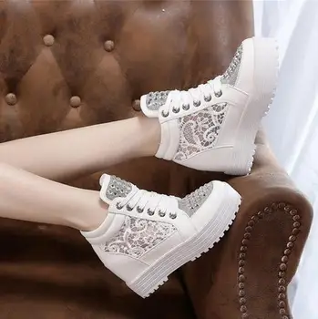 2017 New Summer Women Mesh Platform Shoes Height Increasing White Casual Shoes Woman Wedges Trainers Breathable Tenis Feminino