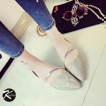 Spring Autumn Women's Shoes Loafers Kimfoxes Glitter Bling Surface Shallow Flats Ladies' Wedding Shoes Women Sandals 35-39