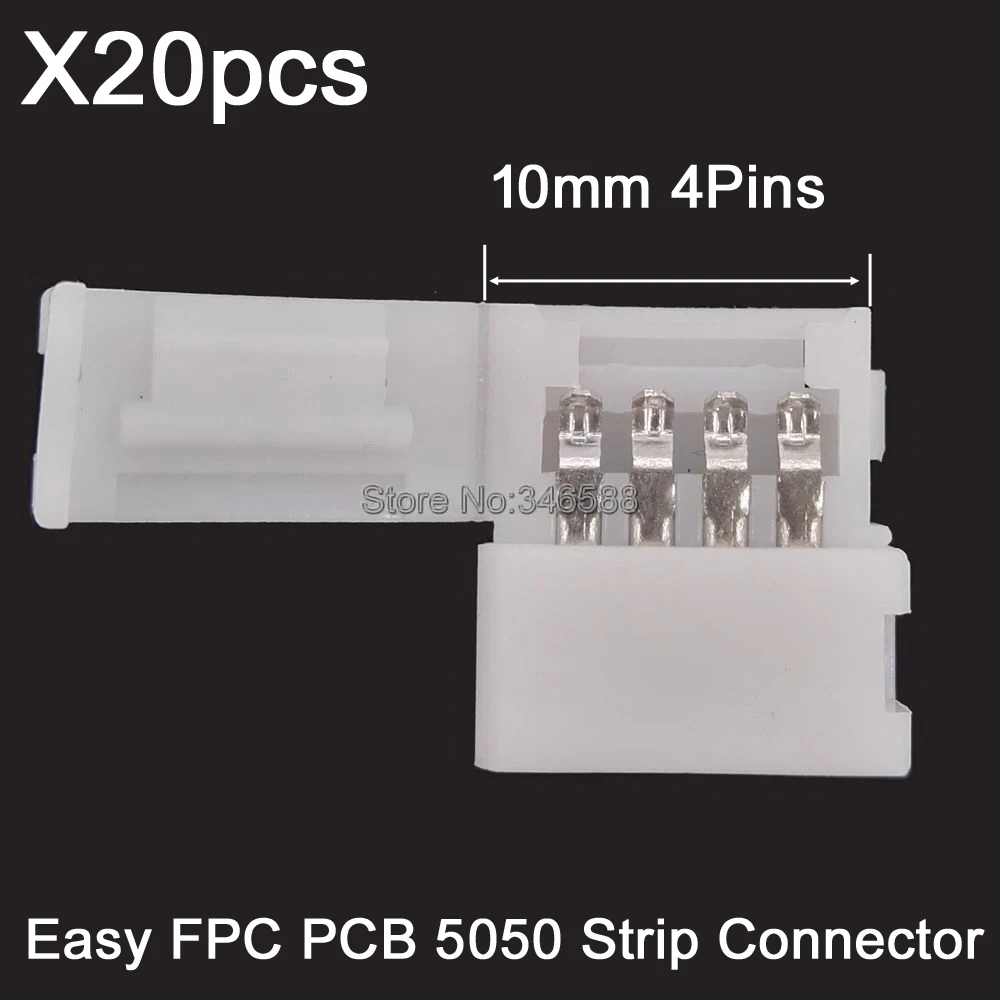20pcs/lot 4 PIN 4Pin 10mm PCB Strip-to-Strip Solderless FPC Snap Down Connector Adaptor For LED 5050 RGB LED Strip Light