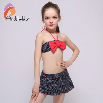 Andzhelika Children's Swimwear 2017 New Dress Girls Bikini Cute Dot Bow tie Swimsuit Child Bikini Set Swim Suit For Girl