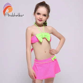 Andzhelika Children's Swimwear 2017 New Dress Girls Bikini Cute Dot Bow tie Swimsuit Child Bikini Set Swim Suit For Girl