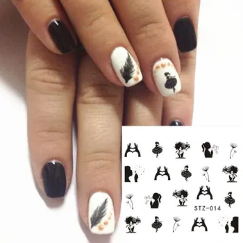 1 pc New Designs Nail Sticker Decals NEW Black Colors Dandelion Girl Image Stamping Nail Art Beauty Sticker Tools SASTZ014