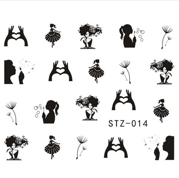 1 pc New Designs Nail Sticker Decals NEW Black Colors Dandelion Girl Image Stamping Nail Art Beauty Sticker Tools SASTZ014