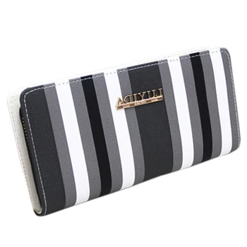 Women's Wallet British Style Single Stripe New Design Fashion Ladies Faux Leather Purse Bag Zipper Hand Bag