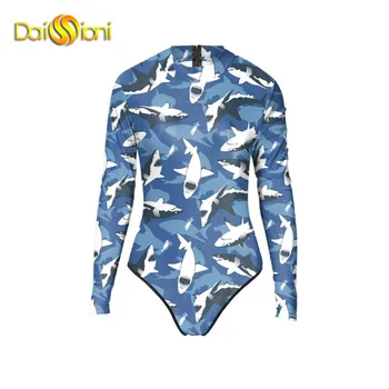One Piece Shark Swimsuit Women Brazilian Long Sleeve Swimwear Push Up 2016 Maillot Une Piece Sexy Monokini Badkleding Fishing