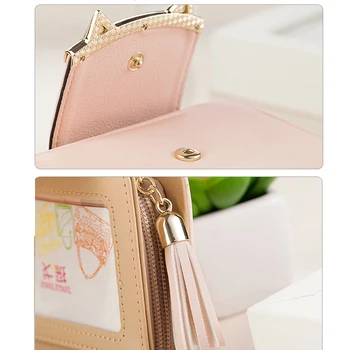 2017 korean cute cat anime leather trifold slim mini wallet women short clutch female purse coin purse card holder dollar cuzdan