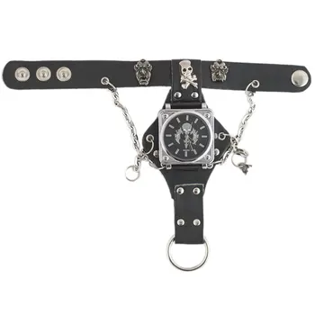 MJARTORIA 2017 Men Punk Rock Skull Bracelet Watch Male Pirate Style Sport Watches Leather Strap Quartz Watch Clock For Men