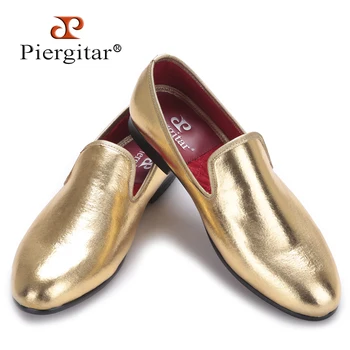Piergitar 2017 NEW Fashion Men Flats Shoes HandMade Shiny Gold and Silver party and wedding men dress loafers Big Size Mocassins