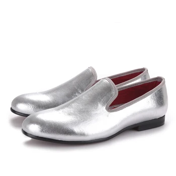 Piergitar 2017 NEW Fashion Men Flats Shoes HandMade Shiny Gold and Silver party and wedding men dress loafers Big Size Mocassins