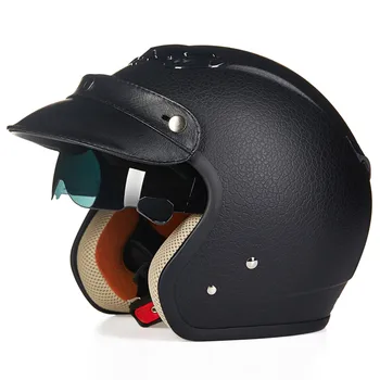 Leather Motorcycle Helmet Chopper 3/4 Open Face Vintage Helmet 3815 Moto Casque Casco motocicleta Capacete Pilot helmets