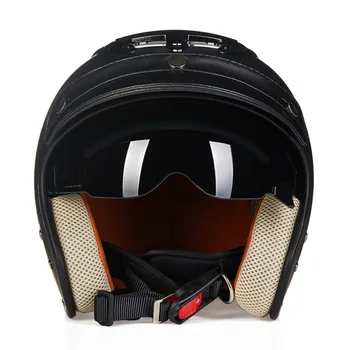 Leather Motorcycle Helmet Chopper 3/4 Open Face Vintage Helmet 3815 Moto Casque Casco motocicleta Capacete Pilot helmets