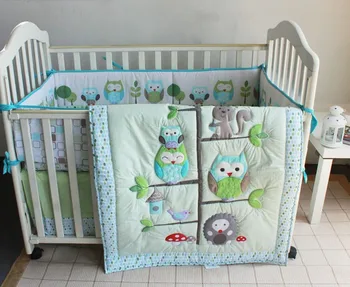 Promotion! 7pcs Embroidery Crib Baby Bedding Sets Bed Linen ,include (bumpers+duvet+bed cover+bed skirt)