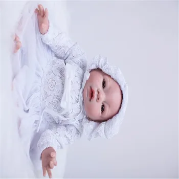 19 inch 48 cm Silicone baby reborn dolls, lifelike doll reborn Beautiful white dress baby boy girl birthday gift