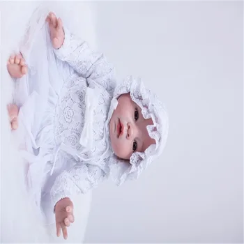 19 inch 48 cm Silicone baby reborn dolls, lifelike doll reborn Beautiful white dress baby boy girl birthday gift