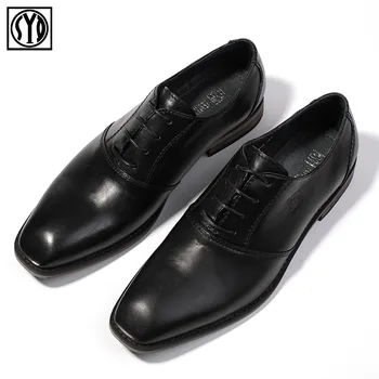 Top Quality Genuine Leather Men Man Dress formal Shoes Wedding Leather Shoes Square Toe