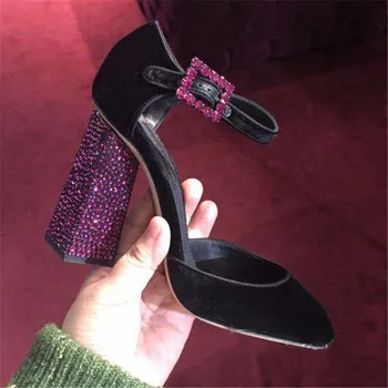 MIQUINHA 2017 Fashion Escarpins Femme Women Pumps Chaussures Femmes Escarpins Square Heel With Crystal Decor Summer Shoes Pumps