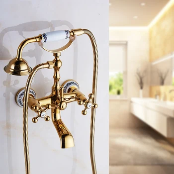 Gold Plate Bathroom Single Handle Wall Mounted Bathtub Shower Set Mixer Set Faucet Tap Bathroom Shower HS-G019