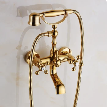 Gold Plate Bathroom Single Handle Wall Mounted Bathtub Shower Set Mixer Set Faucet Tap Bathroom Shower HS-G019