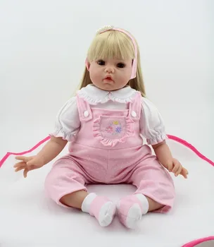 20inch Handmade Baby Toy Reborn Baby Girl Doll Realistic Soft Silicone Lifelike Toy Gift Pink Dresses Girls Hairband