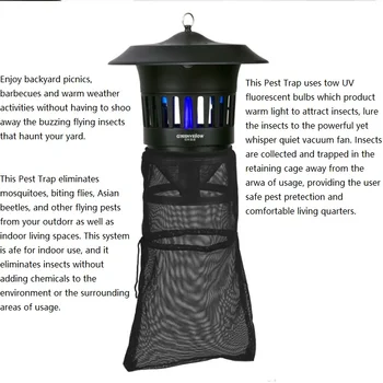 Outdoor Pest Light Trap with Downwind Motor Fan, insect and mosquito trap, Captured Net Included Lamps for outdoor