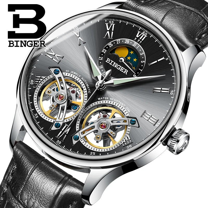 Switzerland watches men luxury brand BINGER sapphire Water Resistant toubillon full steel Mechanical Wristwatches B-8606MN-7