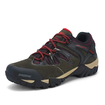 BaiDeng Brand New breathable Hiking Shoes antiskid leather mesh Climbing Shoes colorful Rubber sole outdoor sport shoes