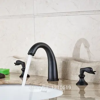 Newly Oil Rubbed Bronze Bathroom Sink Faucet Cold&Hot Water Faucet Dual Handles Basin Mixer Tap Three Holes