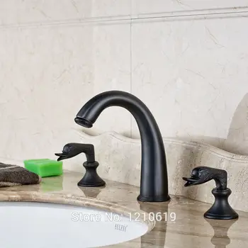 Newly Oil Rubbed Bronze Bathroom Sink Faucet Cold&Hot Water Faucet Dual Handles Basin Mixer Tap Three Holes