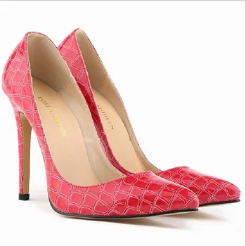 LOSLANDIFEN Crocodile snakeskin print leather court shoes pointed toe wedding bridal prom evening formal pumps high heel plus