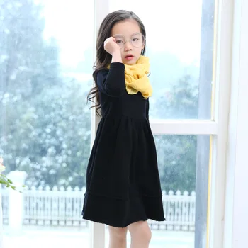 Girls Spring Autumn Korean Style Baby Comfortable Dress Color Kids Clothing Black Cotton